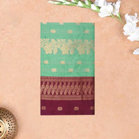 Light Green  With  Maroon Premium Quality Kalyani Cotton Saree