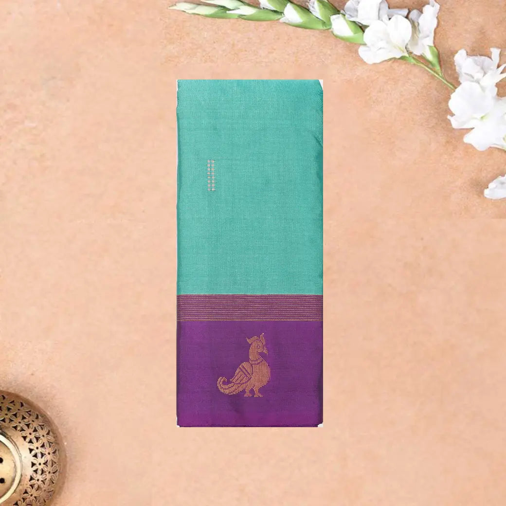 Teal Blue With Violet Border  Arani Silk Saree