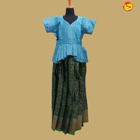 Blue with Green Girls Branded Readymade Pattu Pavadai - Thenianantham