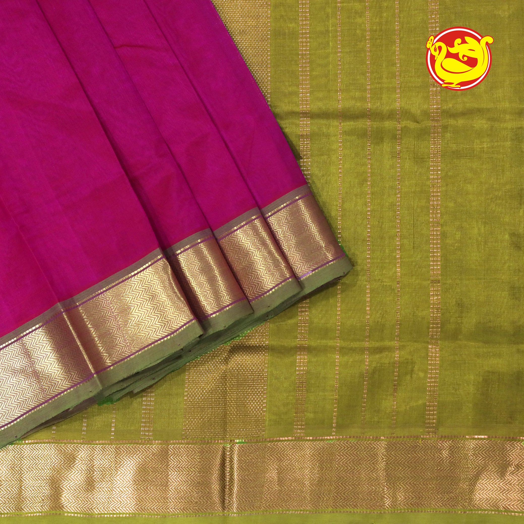 Rani Pink With Green Pure Arani Silk Cotton Saree