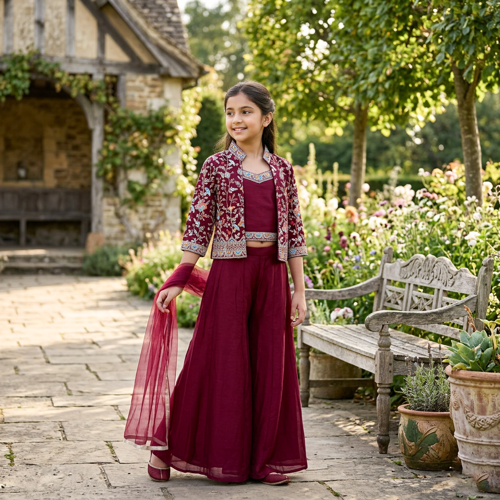 Dark Maroon  Color Girls Branded Readymade Sharara set