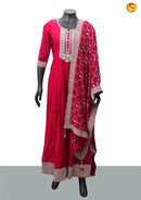 Magenta Pink Cotton Silk Salwar Suit With Embroidered, Thread and Zari Work - Thenianantham