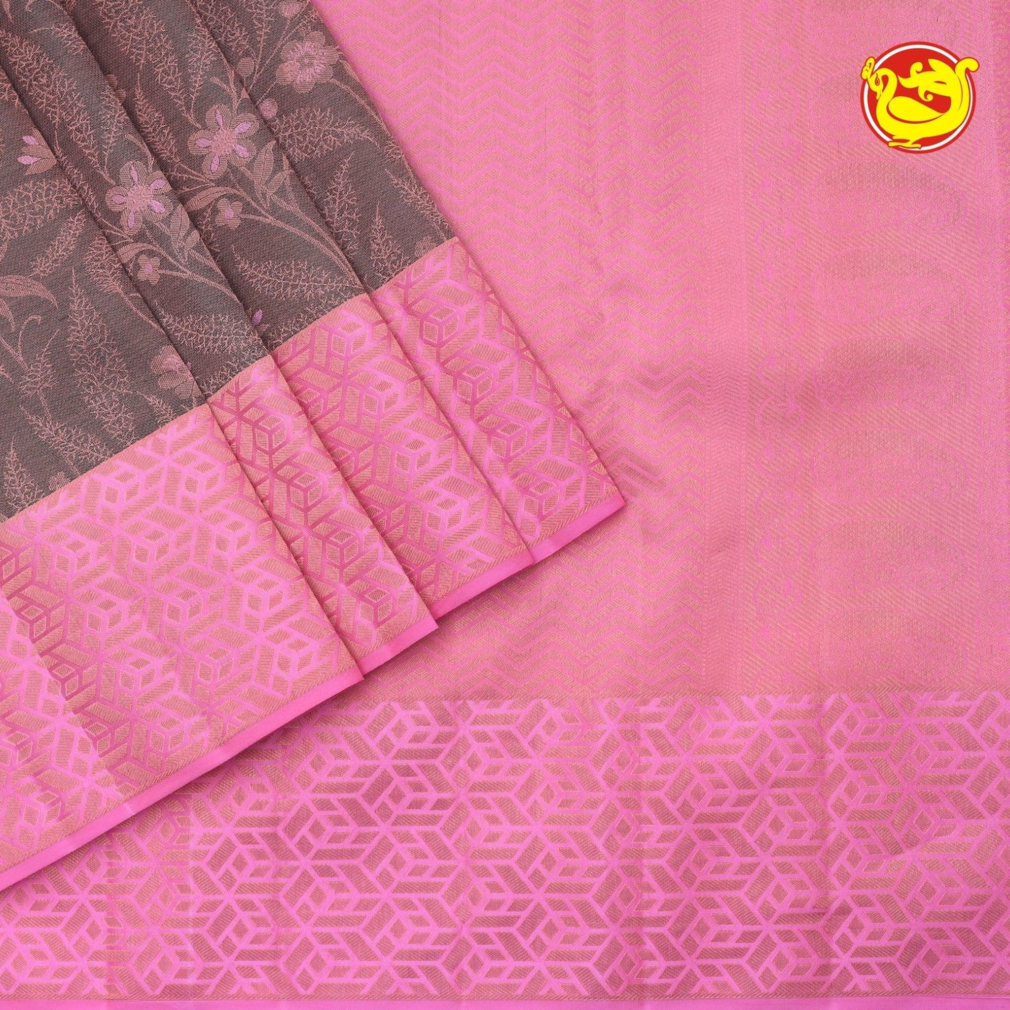 Brown Wedding Silk Saree With Pink Pallu - Thenianantham