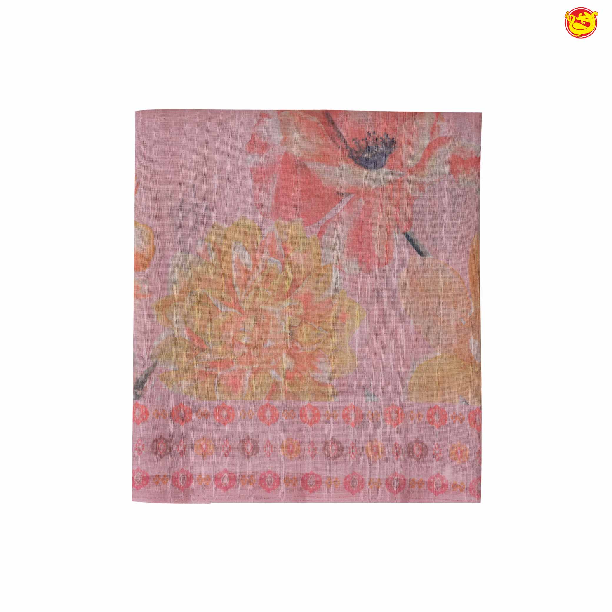 Pink With Light Yellow Floral Digital Print Linen Cotton Saree