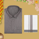 Brown With White Dhoti Readymade Small Checked Shirt And Matching Border Dhoti Set for Men