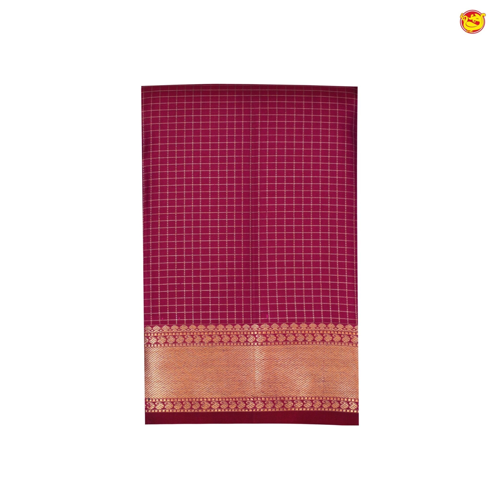 Pink With Checked Motifs and Gold Zari Border Yuvana Pure Soft Silk Saree