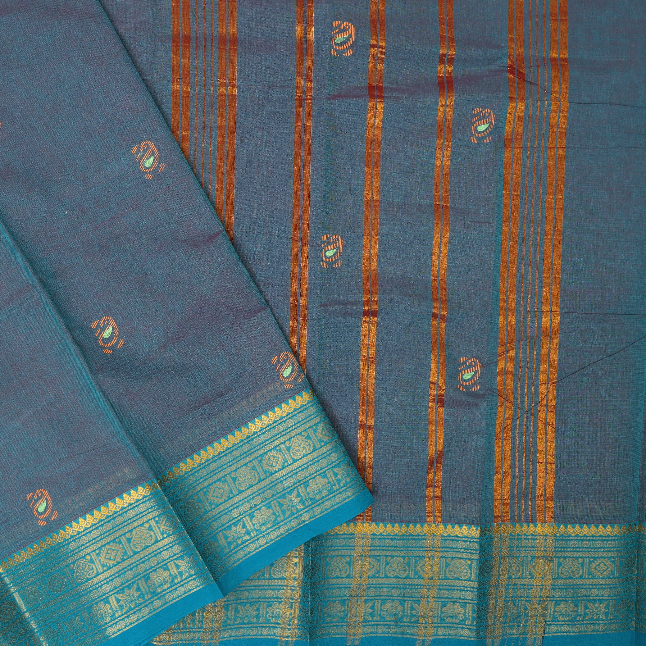 Blue Pure Cotton Saree without Blous