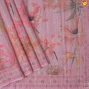 Pink With Light Yellow Floral Digital Print Linen Cotton Saree