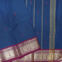 Blue With Magenta Border  Pure Chettinad Cotton Saree with Blouse