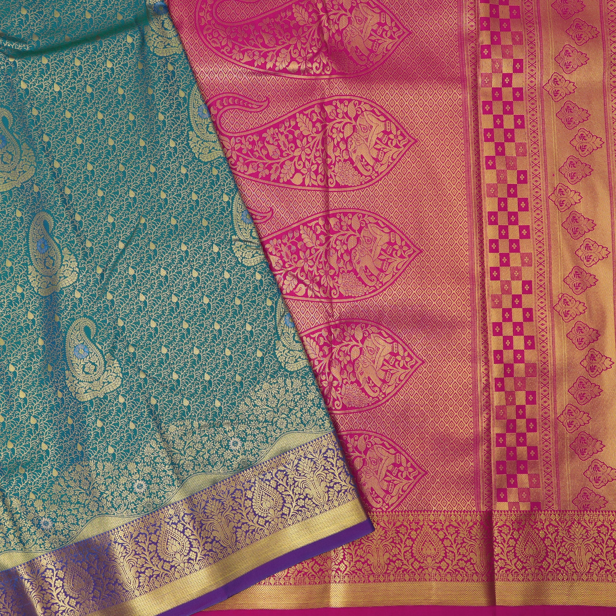 teal and pink Art Silk Saree