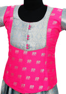 Pink With  sky Blue Girls Branded Readymade Pattu Pavadai