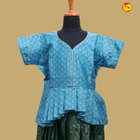 Blue with Green Girls Branded Readymade Pattu Pavadai - Thenianantham