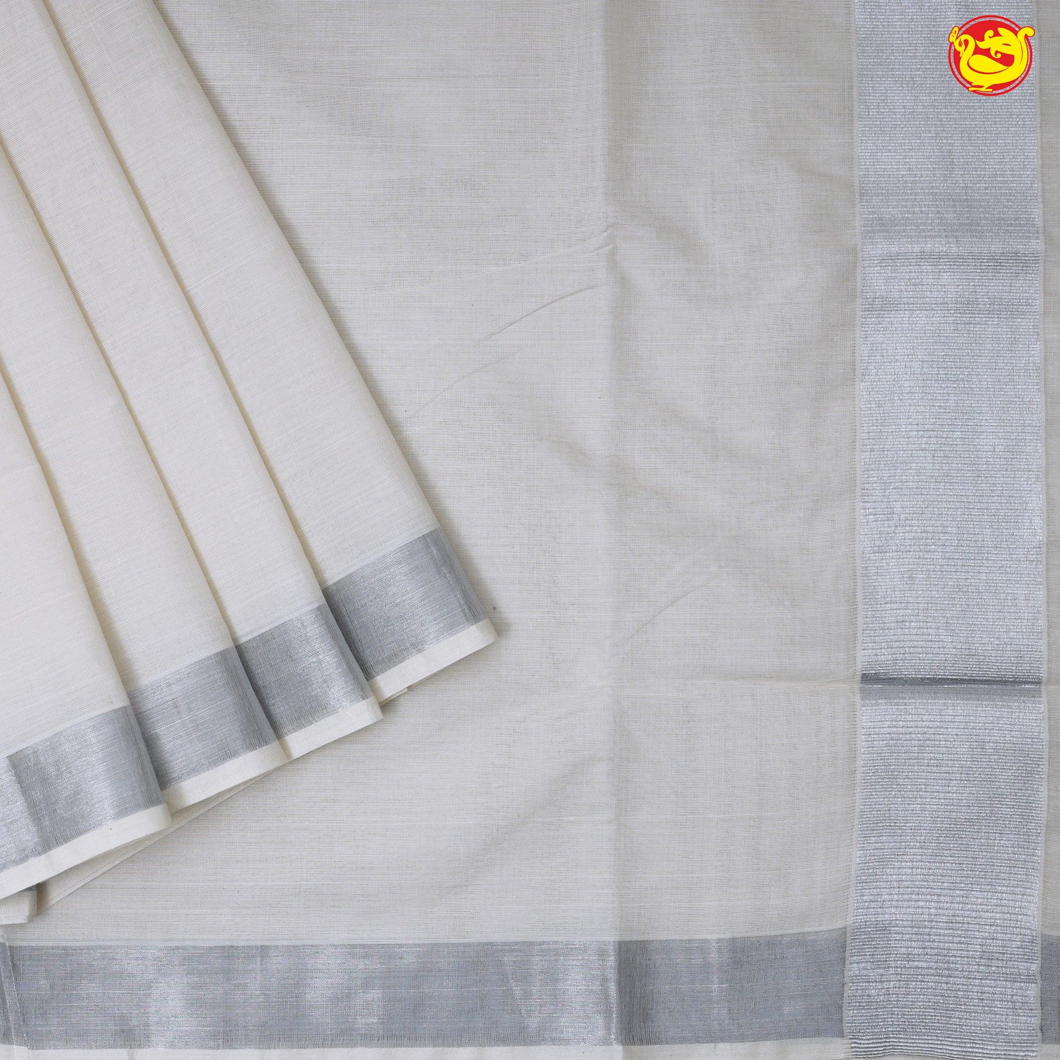 Southloom Exclusive Onam Kasavu Saree With Silver Zari Pattern (Matching Plain Blouse Included)