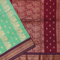 Light Green  With  Maroon Premium Quality Kalyani Cotton Saree
