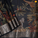 Dark Blue Pure Organza Silk With Gold Zari Border Digital Print Saree - Thenianantham