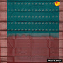 Peacock green with maroon soft silk saree with buttas