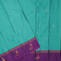 Teal Blue With Violet Border  Arani Silk Saree