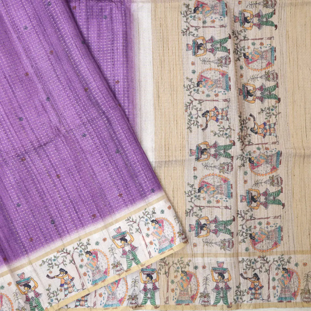 Purple with cream color Semi Chanderi Silk Saree