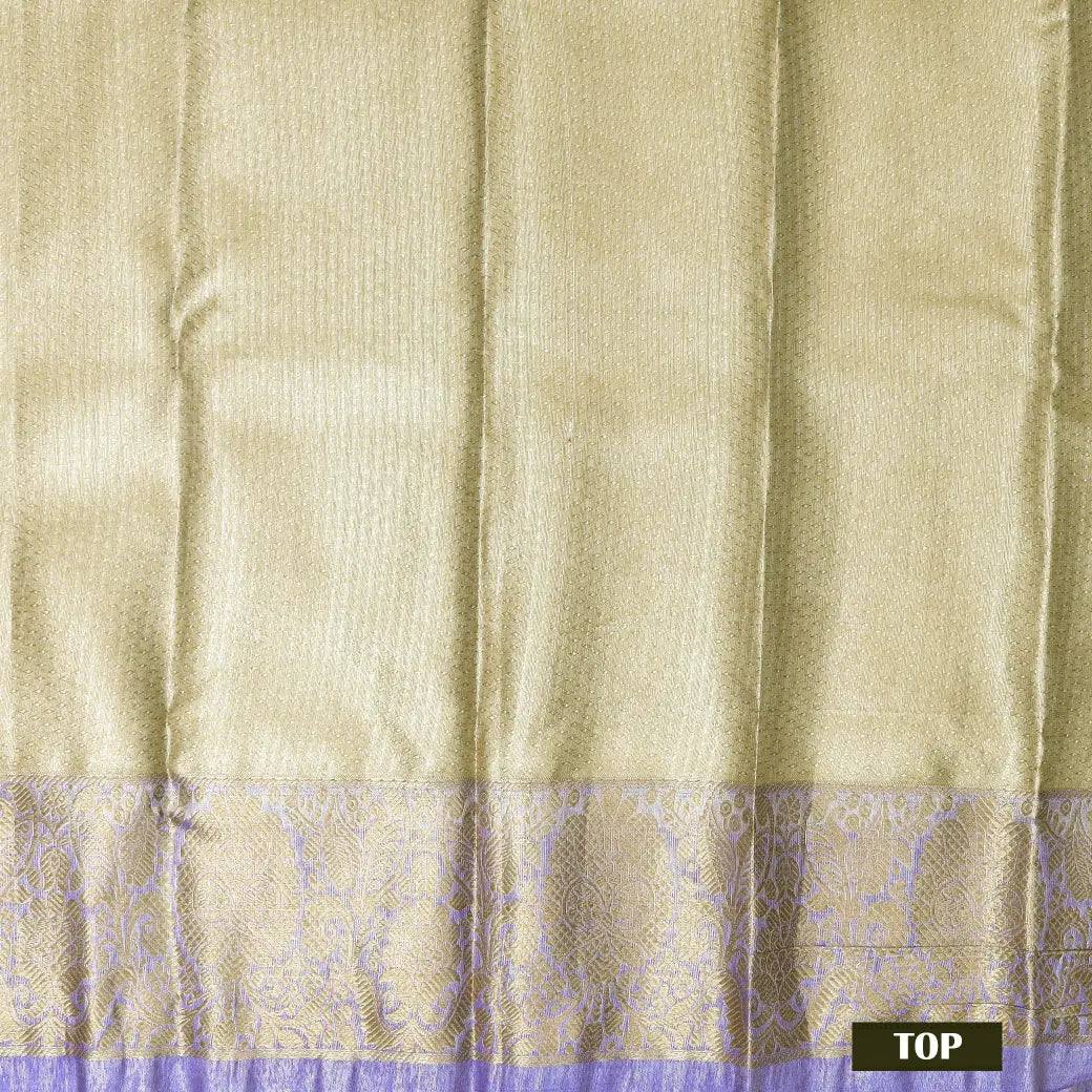 Gold  With Lavender Border Floral Design Traditional  Pattu Pavadai Material