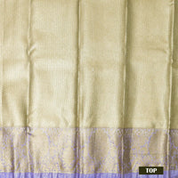 Gold  With Lavender Border Floral Design Traditional  Pattu Pavadai Material