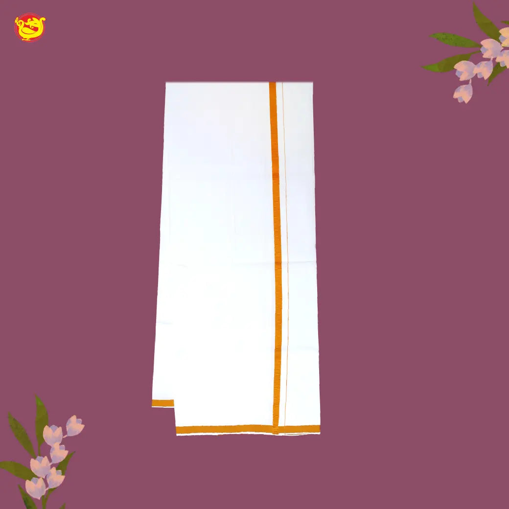 White with OrangFancy Border Single Layer Cotton Men’s Dhoti