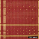 Maroon with Yellow Checked Pattern Pure Chettinad Cotton Saree without Blouse