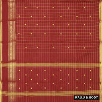 Maroon with Yellow Checked Pattern Pure Chettinad Cotton Saree without Blouse