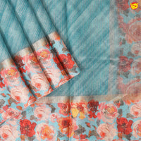 Light Sky Blue art Organza Silk With Digital Floral Design Border Saree