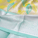 Yellow With Bule Floral Design Tissue Silk Saree