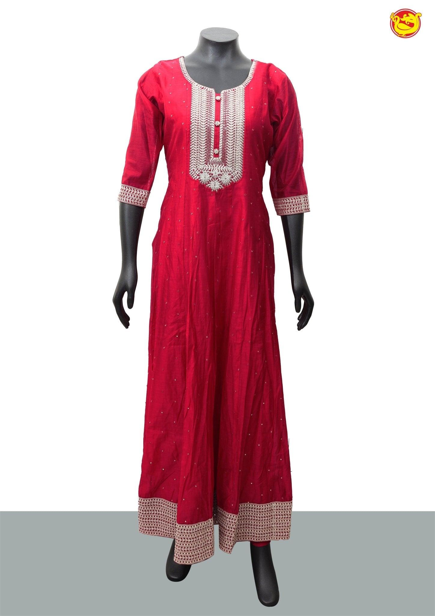 Magenta Pink Cotton Silk Salwar Suit With Embroidered, Thread and Zari Work