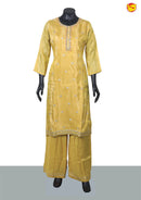 Yellow and Floral Design With Stones and Beads work Ladies Branded Readymade Tissue Chudi Set - Thenianantham