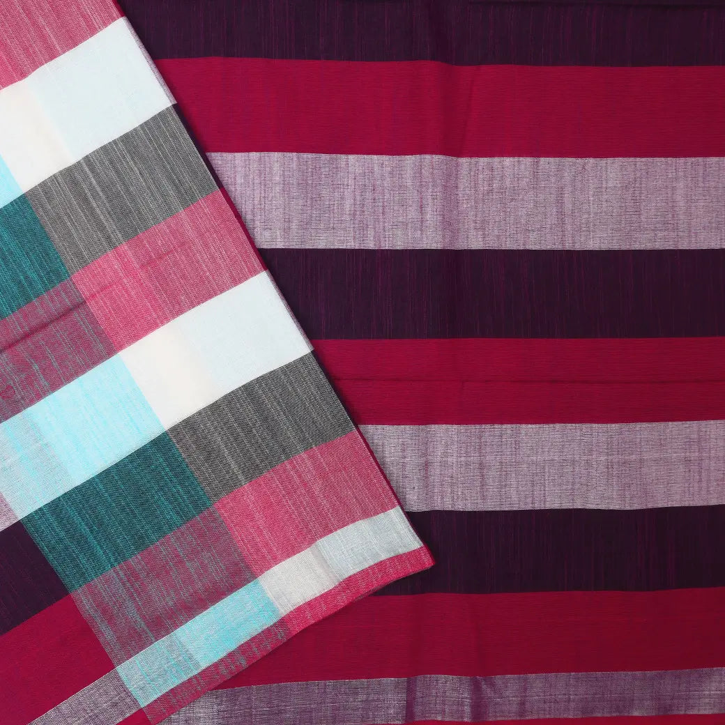Multicolor Checked Linen Cotton Saree