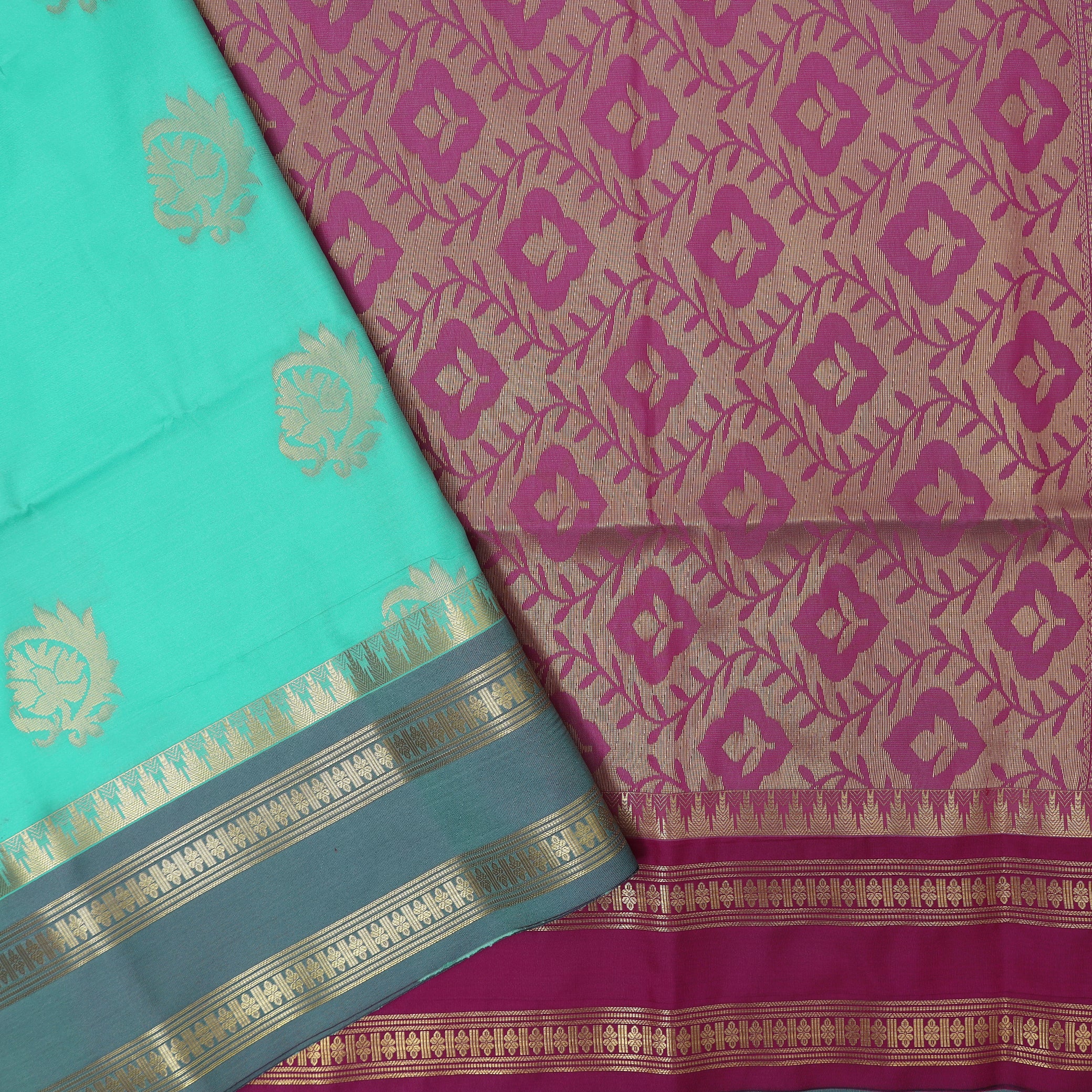 Cool Green With Light Pink Soft Silk Saree