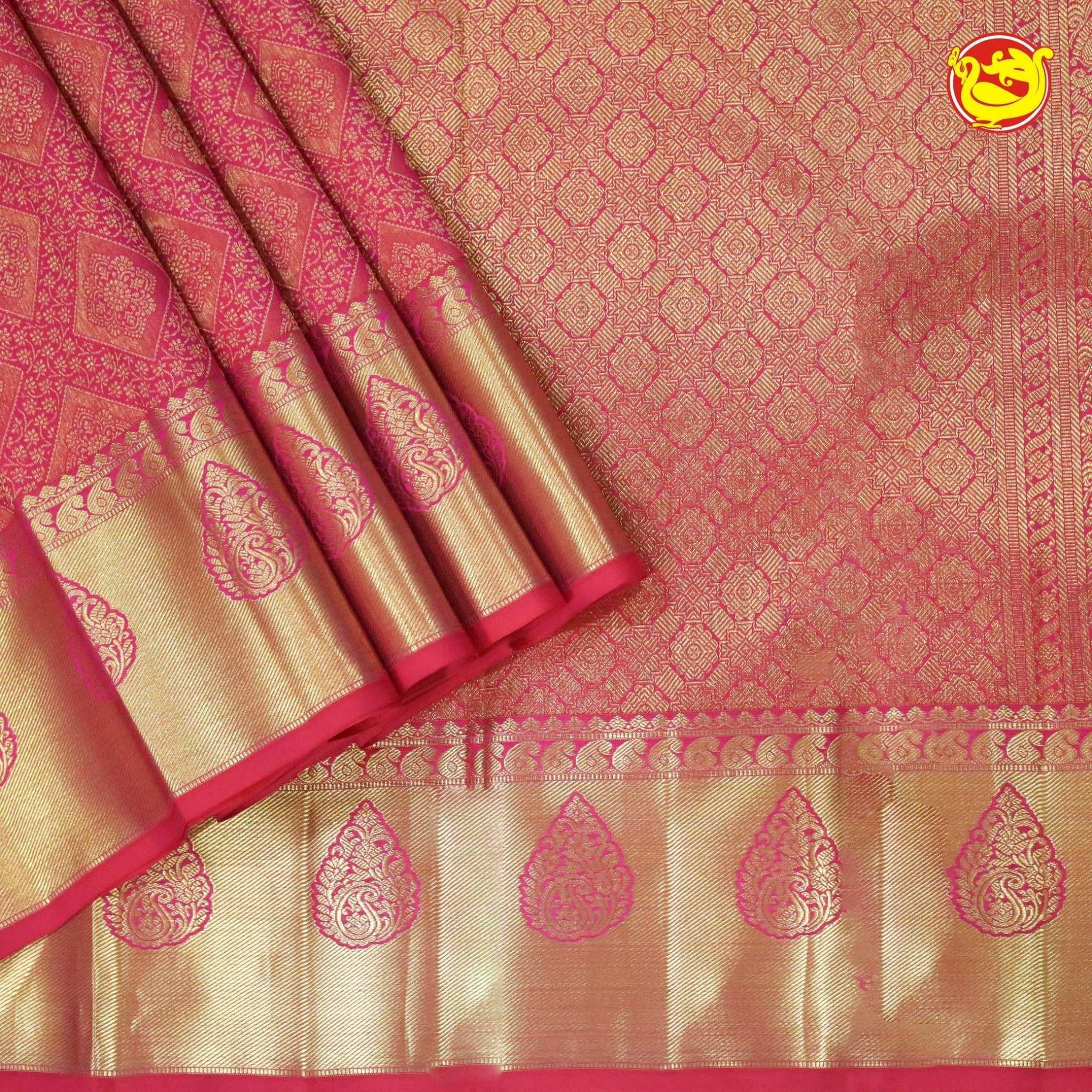 Pink With Gold Zari Wedding Silk Saree - Thenianantham