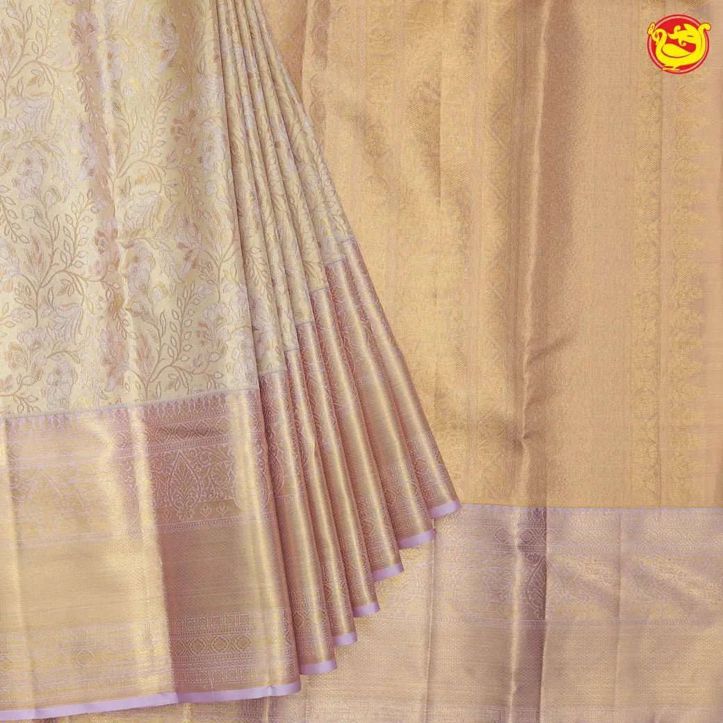 Gold with Mild lilac colour pure Kanchipuram silk saree