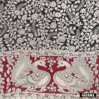 Blue With Kalamkari –Style Grey Dupatta Cotton Ladies Chudithar Material