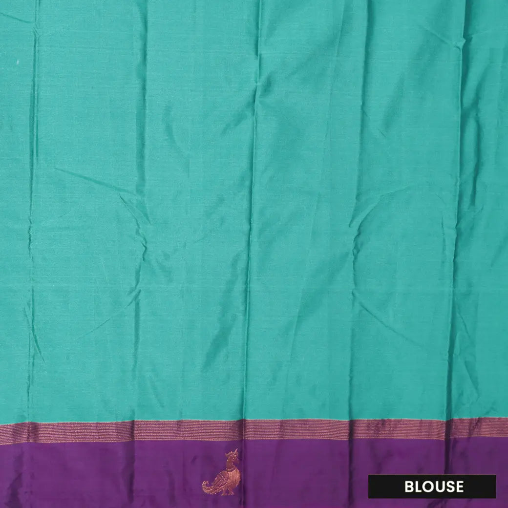 Teal Blue With Violet Border  Arani Silk Saree