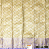 Gold  With Lavender Border Floral Design Traditional  Pattu Pavadai Material