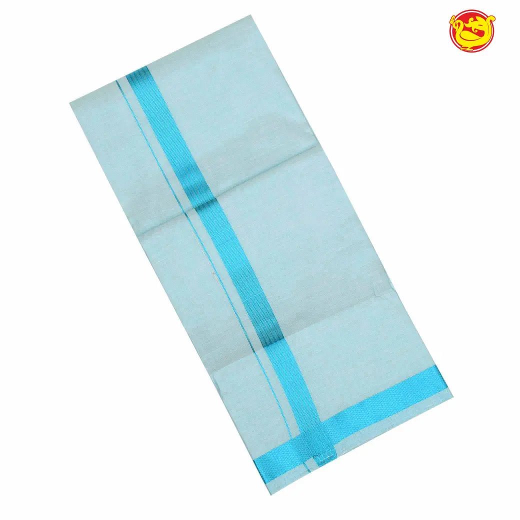 Baby blue tissue cotton flexi fit dhoti and readymade shirt set - Thenianantham