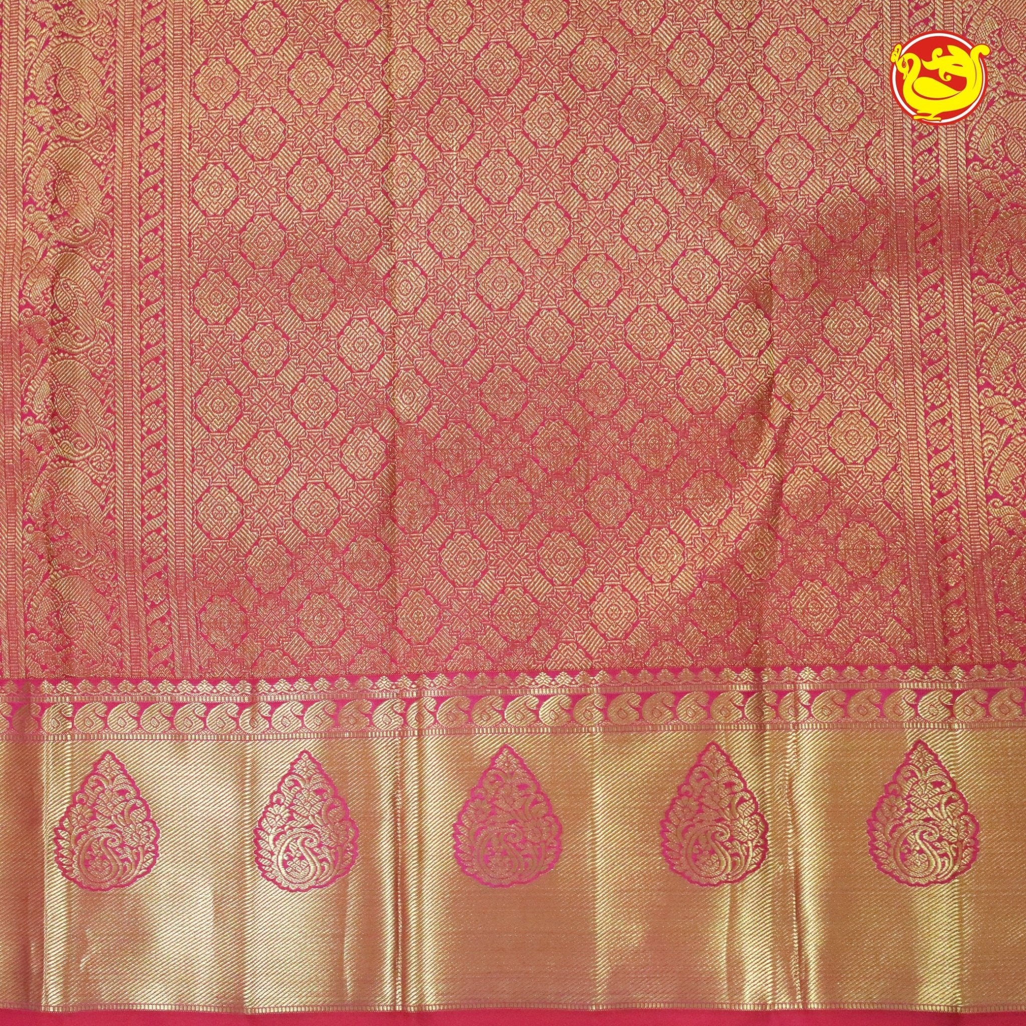 Pink With Gold Zari Wedding Silk Saree - Thenianantham