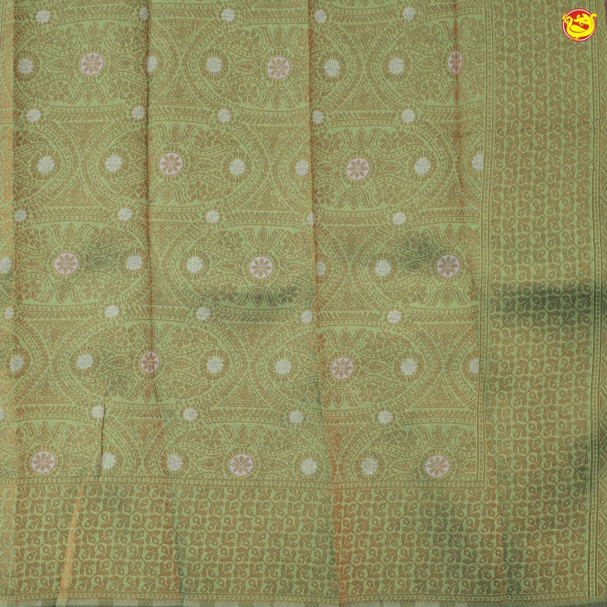 Copper With Light Green Floral Design Copper Zari Semi Silk Set Sarees - Thenianantham