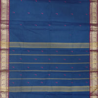 Blue With Magenta Border  Pure Chettinad Cotton Saree with Blouse