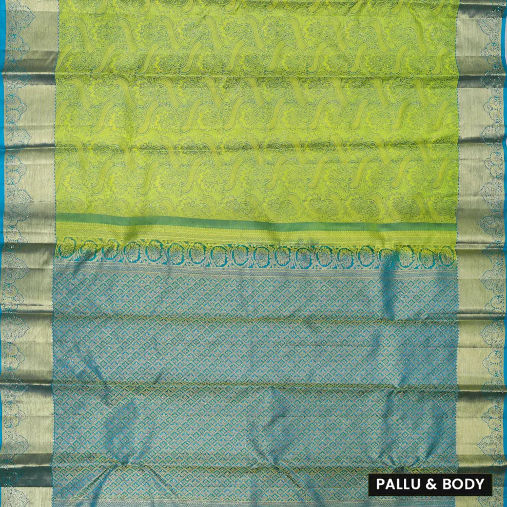 Green  with Blue Gold Zari Border Wedding Silk Saree