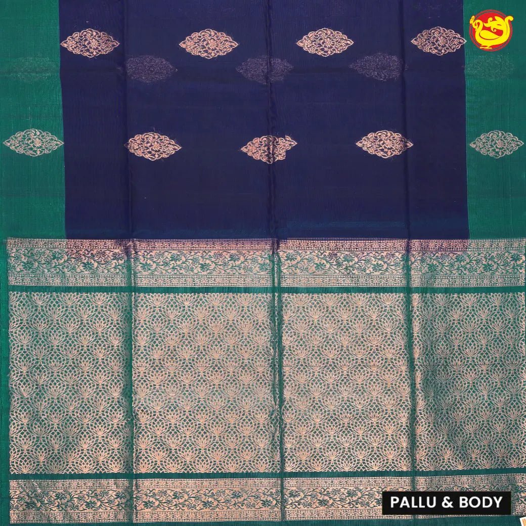 Blue With Green Pure Silk Cotton Saree - Thenianantham