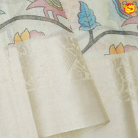 Pastel pista green linen tissue saree with digital prints - Thenianantham