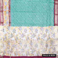 Bright Teal  Green with Maroon Semi Chanderi Silk Saree