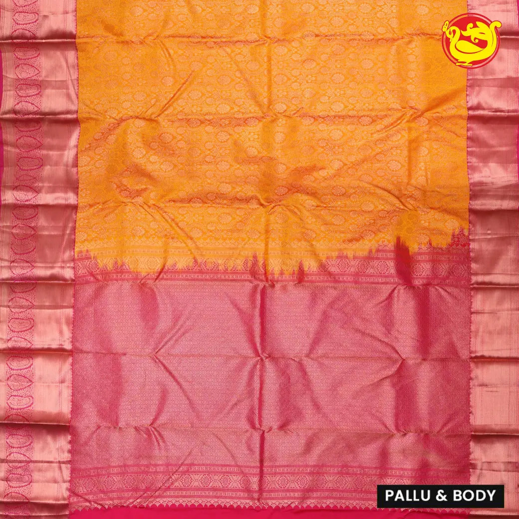 Yellow with Pink Pure Kanchipuram Silk Saree