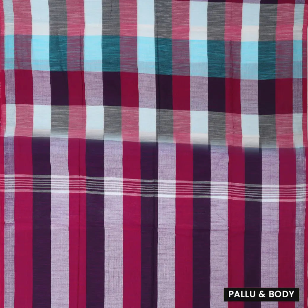 Multicolor Checked Linen Cotton Saree
