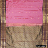 Pink With Coffee Brown Copper Zari Border Soft Silk Saree