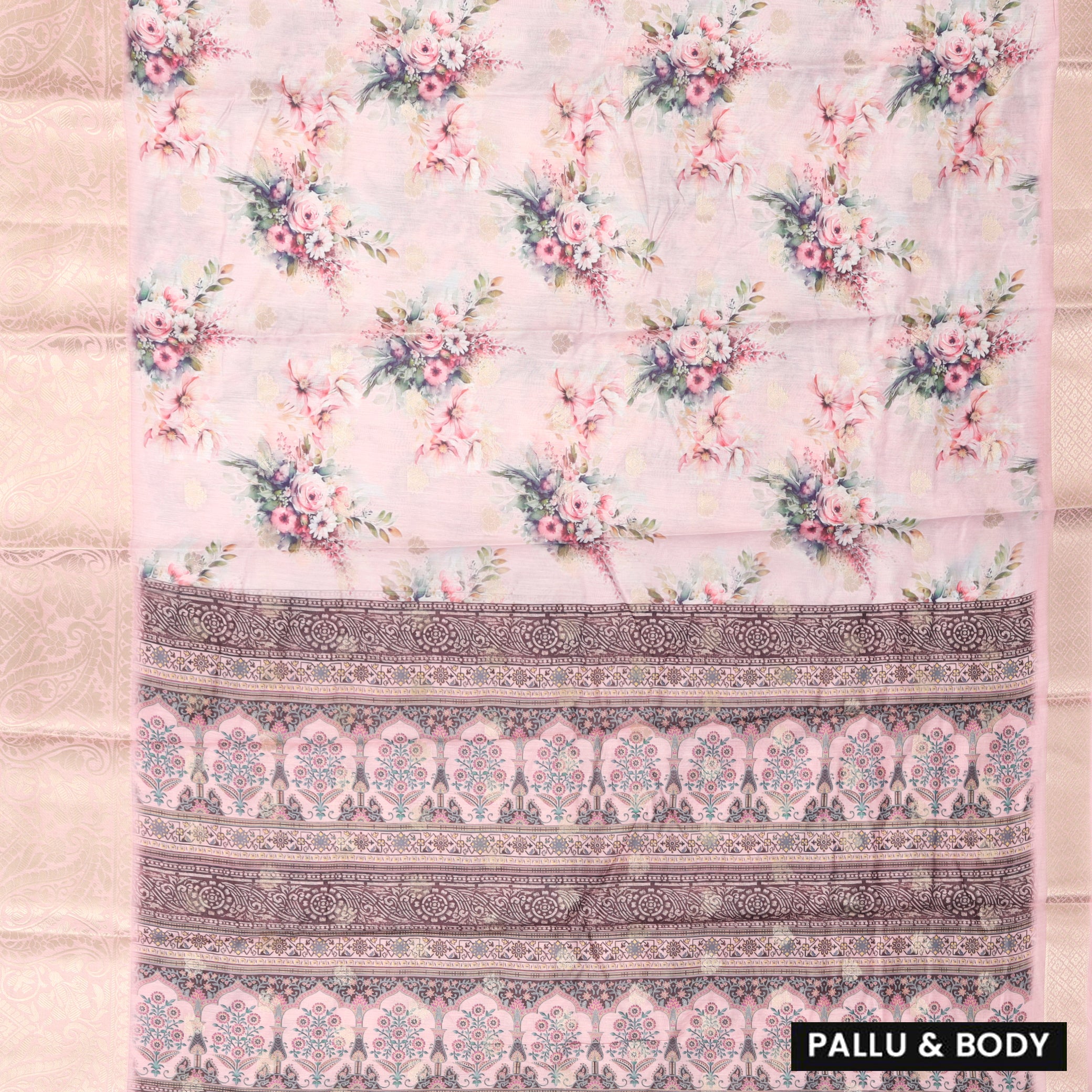 Pastel Pink With Pink Floral Design Dola Silk